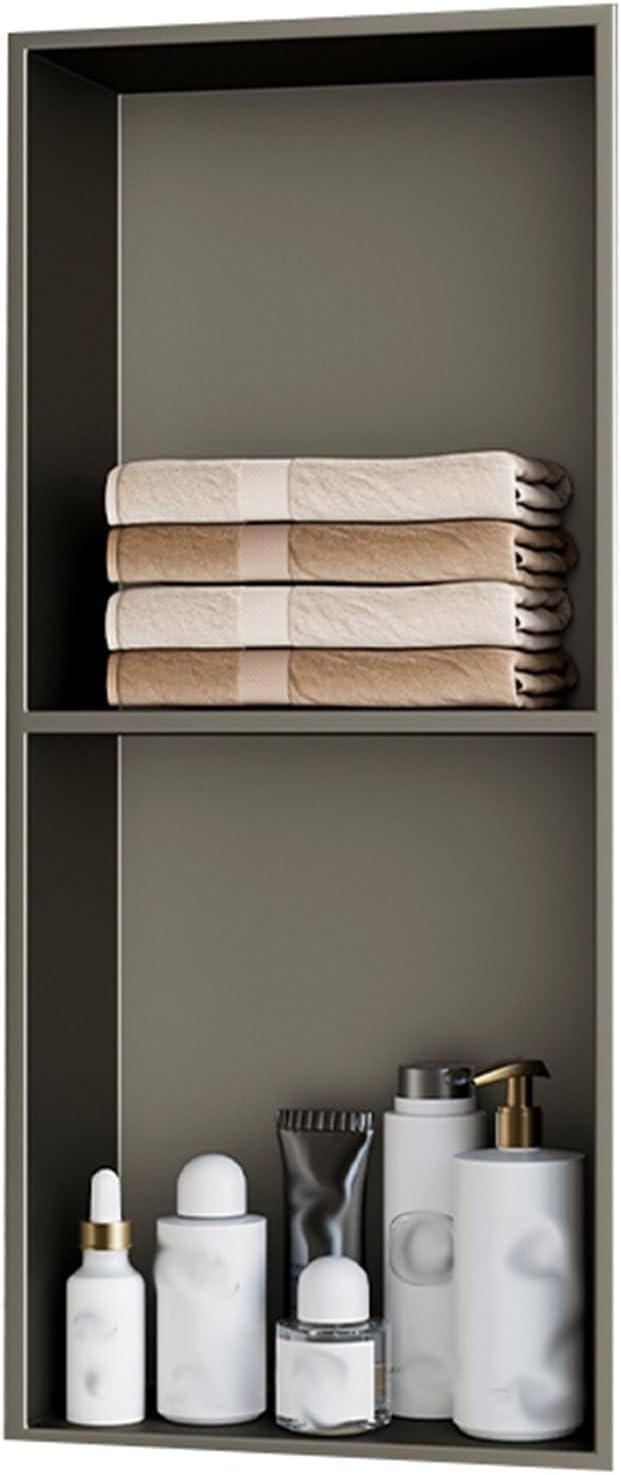 MYUYEE Stainless Steel Niche,No Tiles Required Niches With Shelves Bathroom Storage Niches Recessed Shower Shelf (Grey 28X70Cm)
