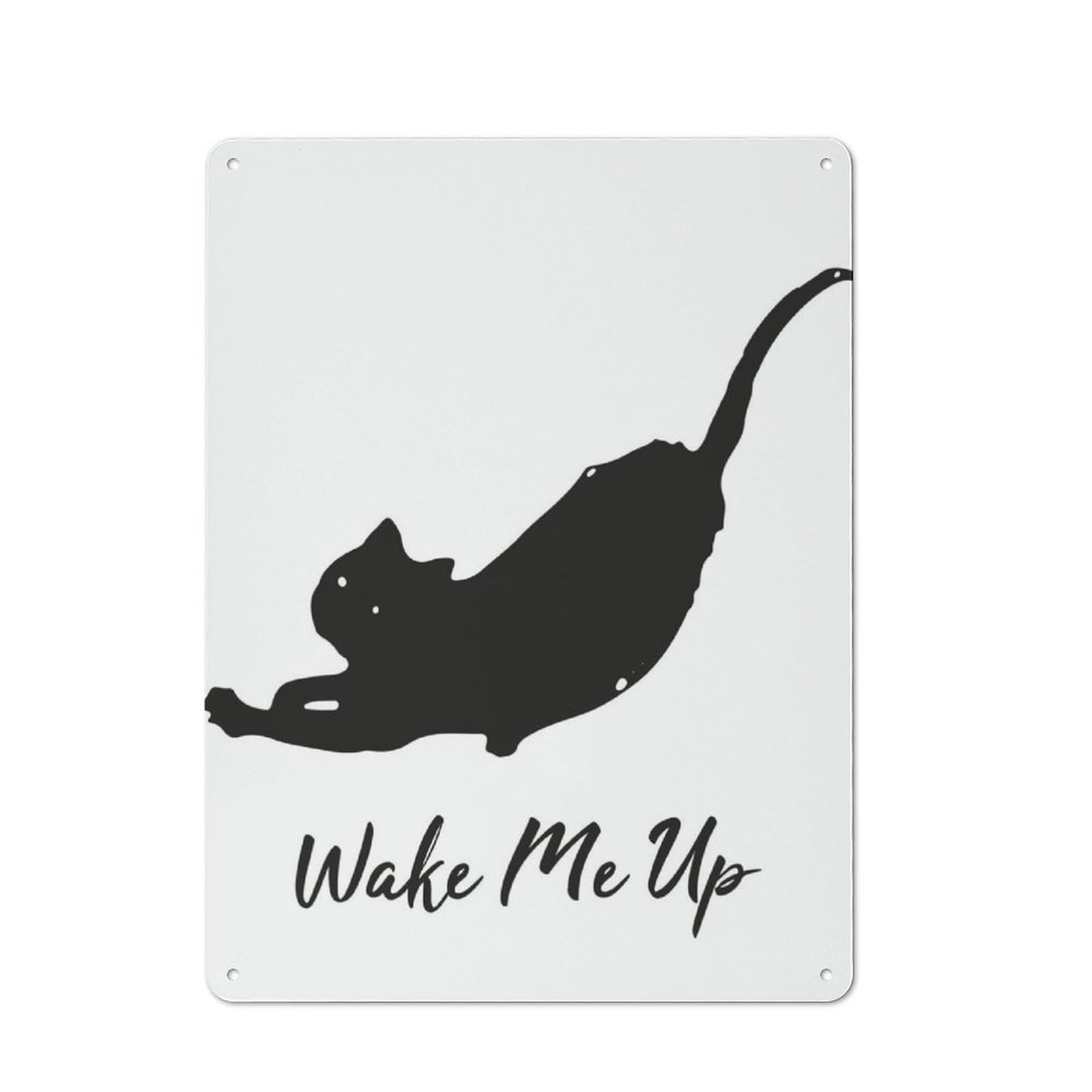 Junmoney Wake My Cat Up Ilustration Toilet Room Printed Metal Sign, Wall Decor For Bathroom, Toilet Room, Laundry Or Guest Wc, 40X30cm