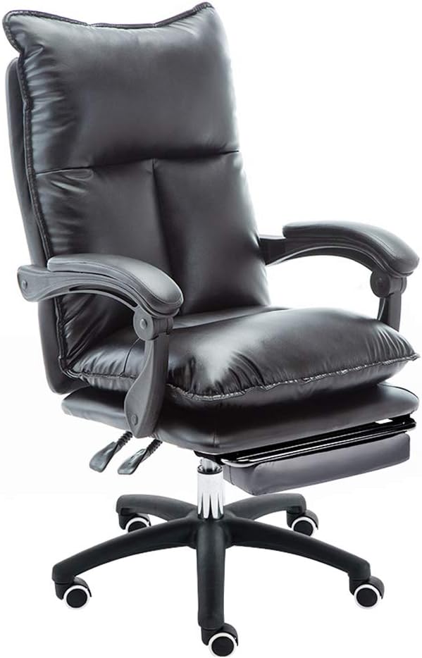 DFLY Home Comfortable Office Chair with Footrest, Ergonomic Leather Gaming Chair Pink, Height-Adjustable Comfortable Swivel Chair with Armrests And Wheels,Black