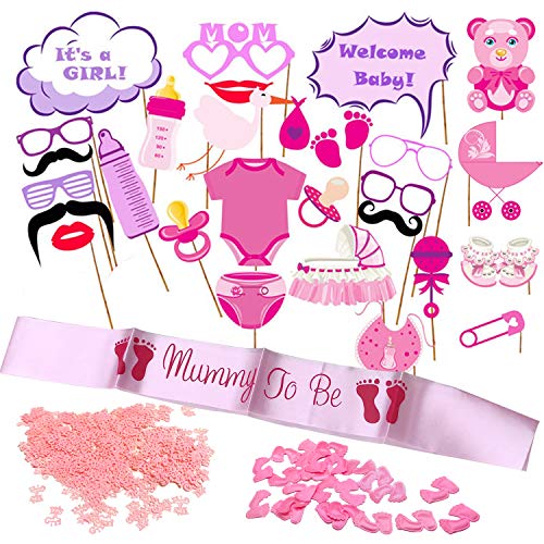 30 Pz Baby Shower Puntelli Foto e Mummy To Be Sash Photo Booth Props Newborn Ragazza Decorazioni Regali Della Festa, Decorazioni e Accessori di Scena per Selfie (Rosa)
