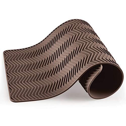 mDesign Compact Kitchen Countertop, Sink Dish Drying Rack and Silicone Drying Mat - Drain and Dry Wine Glasses, Bowls and Dishes - Set of 2 - Wire Drainer in Bronze with Brown Heat-Safe Mat - Thumbnail 2