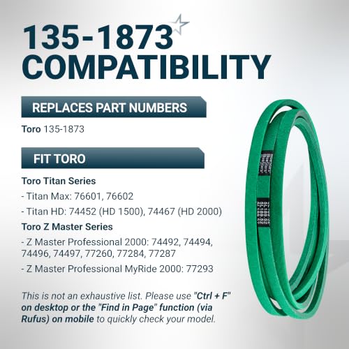 Image of [Upgraded Grip120] BlueStars 135-1873 Deck Belt | Aramid Cord | 5 /8x189.52 | Deck Belt For 60 Inch Deck Toro Titan Max 76601 76602 74452 74467 Z Master 74492 74494 74496 74497 HD 1500 HD 2000 Mowers