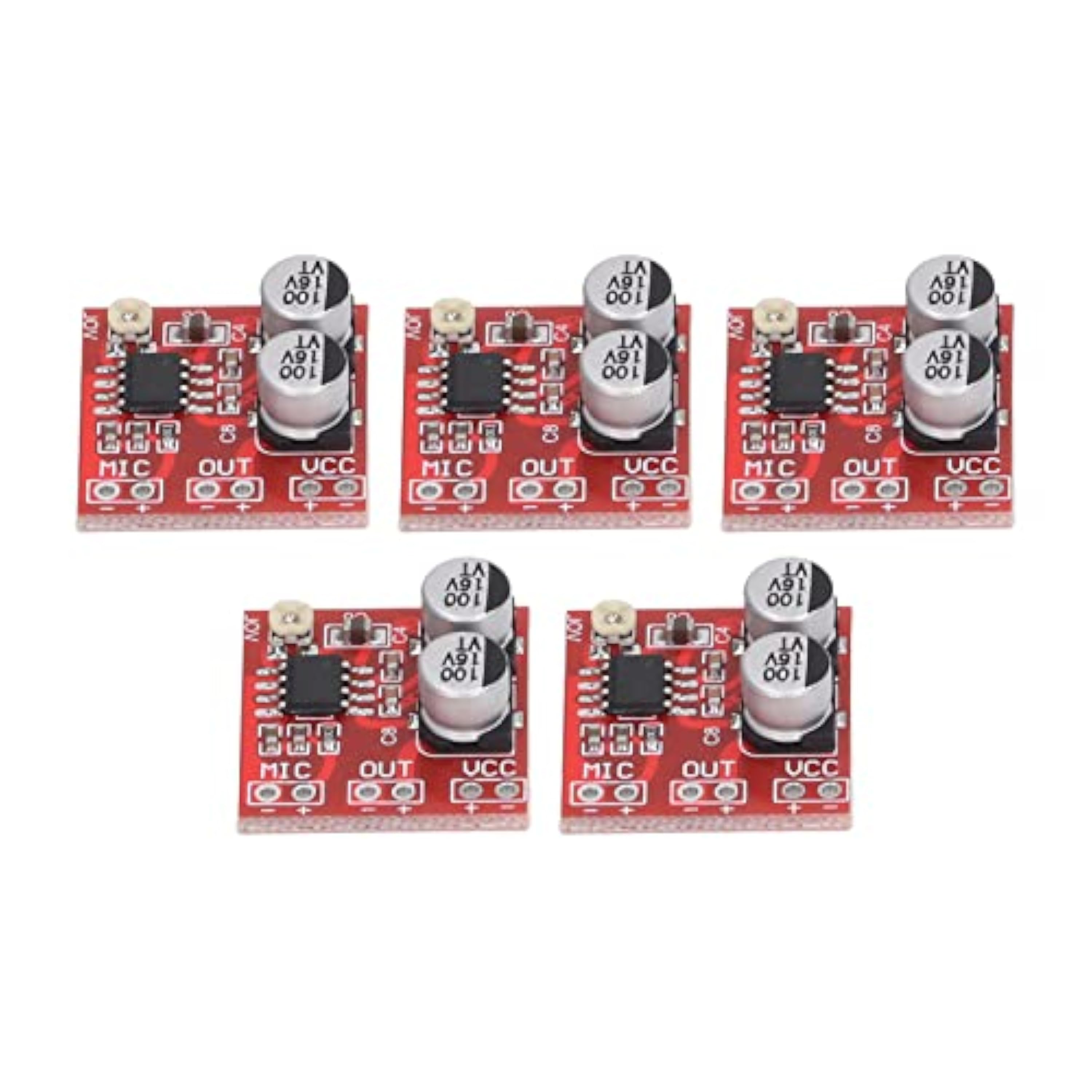 5 Pcs Módulo Amplificador de Micrófono, LM386 DC 4V‑12V Placa Amplificadora de Ganancia Ajustable Micrófono Estéreo Preamplificador para Micrófono Electret