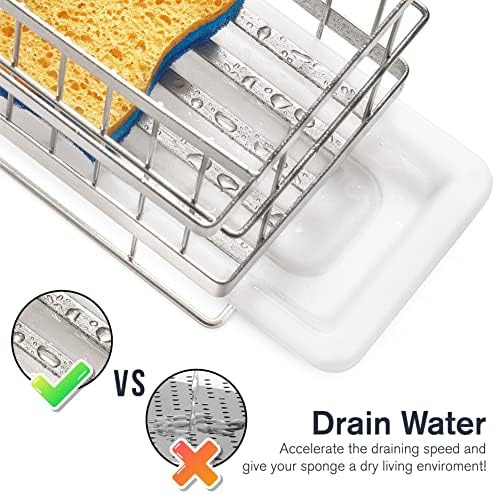 Damita Sink Caddy, Stainless Steel Kitchen Sink Organiser Sink Tidy, Kitchen Sponge Holder for Kitchen Sink, with Drain Pan for Bathroom Countertop Storage, Silver