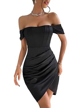 Amazon.com: Women's 2024 Black Short Mini Dress Off Shoulder
