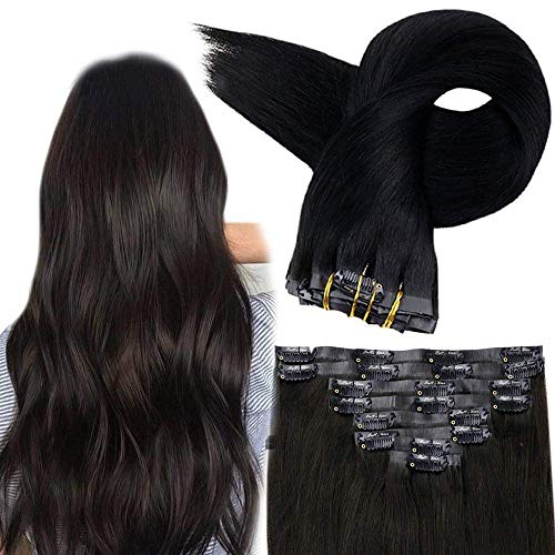 Fshine Double Weft Clip In Extensions Color 1B Off Black Seamless Real Hair Extensions 100 Gram 8 Pcs Clip In Invisible Hair Extensions Clip Ins For Hair Extensions 12 Inch