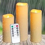Auralome Battery Operated LED Candles - Waterproof Remote Control Pillar Fake Timer Candle D2.2 x H5 6" 7" Large Flickering Flameless Electric Realistic Church Outdoor Artificial Candles 3 Set