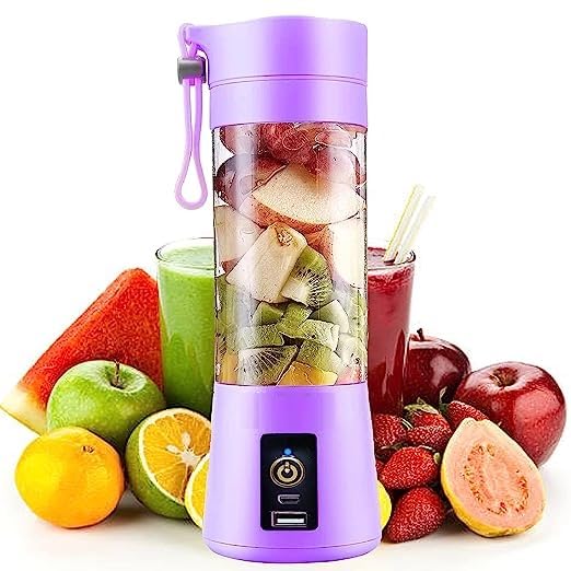 BKRAJ Electric Mini Juice Maker | Blender Mixer USB Rechargeable Mini Juicer Blender for Smoothies, Juice and Shakes with 6 Blades and 2000 mAh Battery, (Multicolour) Capacity 380ml-image-42
