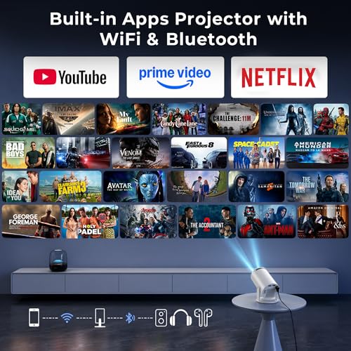 Image of OLV Portable Smart Mini Projector, 4K 1080P Full HD Projector Supports Netflix, Prime and YouTube Etc. WiFi 5G, BT-5.0, Cinema Projector 180 Android 11, Compatible with TV Stick /Windows /iOS /Android