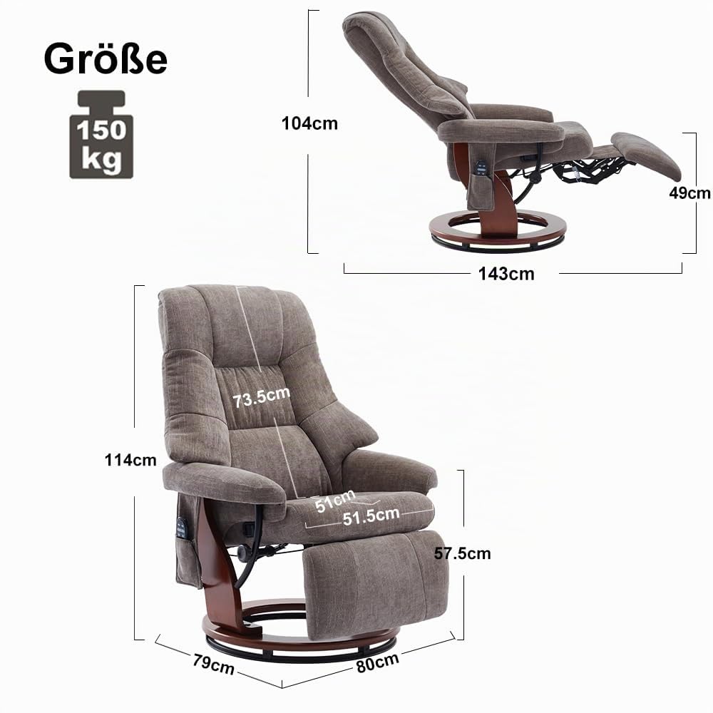 Mingone Fernsehsessel Massagesessel mit Wärmefunktion braun