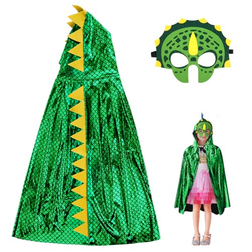 Aomig Dinosauriekappa, dinosauriekappa med karneval, karneval, maskeraddräkt med mask, dinosauriekappa för rollspel, halloween-temafest, födelsedagsfest, maskeradkostymer, 2 st-b-grön-110 cm, Niño