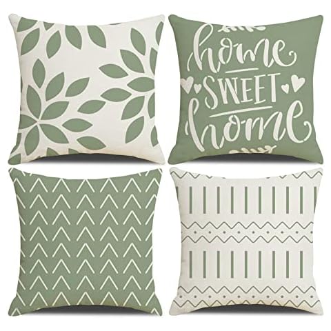 Homefeelzydys Throw Pillow Covers 18x18 Inch,Pillow Covers 18x18,Squar Pillow Covers Set of 4 Boho Modern Farmhouse Neutral Decorative Pillowcases Linen Cushion Case Cover