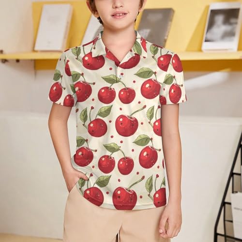Boys' Classic Polo Shirts Short Sleeve Moisture-Wicking Golf & Tennis Shirts for Youth Teens Cute Cherries2