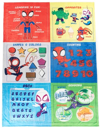Image of Jay Franco Spidey & His Amazing Friends Early Education Learning Resource Blanket- Measures 60 x 90 - Super Soft Plush Teaching Blanket for Children- Alphabet & Numbers Kids Bedding