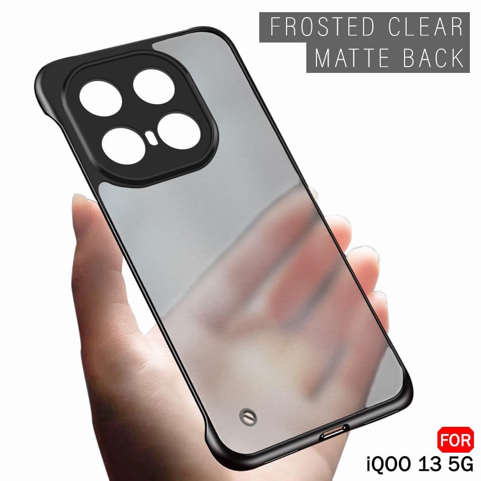 Image of TheGiftKart Hybrid Ultimate Slim Back Case Cover for iQOO 13 5G | Camera & Screen Protection | Frosted Matte Translucent Hard Back Case Cover for iQOO 13 5G (PC & TPU, Black Bumper)
