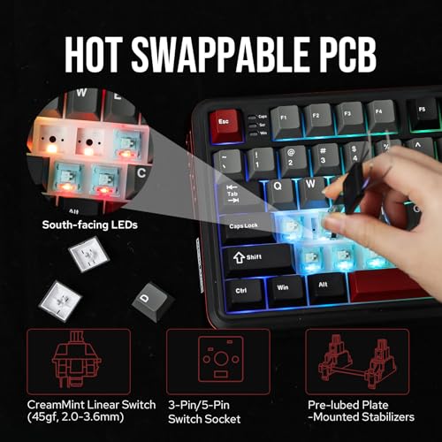 Image of MechLands Vibe75 V2 75% Wireless Gaming Keyboard with Interchangeable Screen Module, Hot Swappable Creamy Mechanical Keyboard with Gasket Structure, BT5.0 /2.4GHz /USB-C, 5-Layer Padding, RGB (Black)