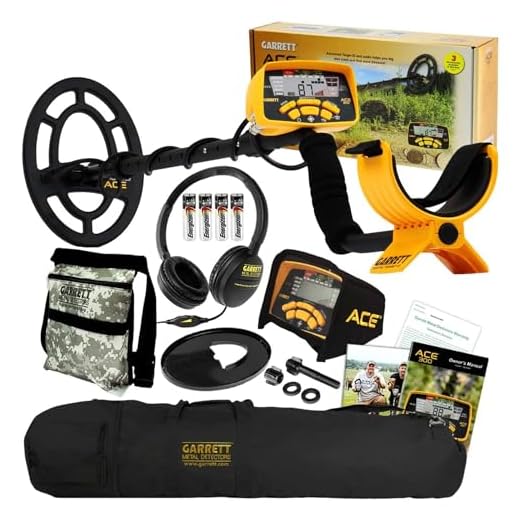 Garrett ACE 300 Metal Detector w/ 7 x 10″ Waterproof Coil, Carry Bag, Camo Pouch