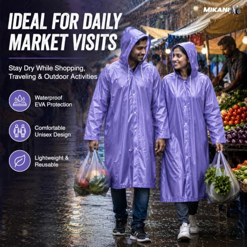 Image of MIKANIX Waterproof Hooded Raincoat for Men & Women | Full Length Reusable PVC Rain Wear | Lightweight Windproof Rain Jacket with Front Button Closure (Pack of 1)