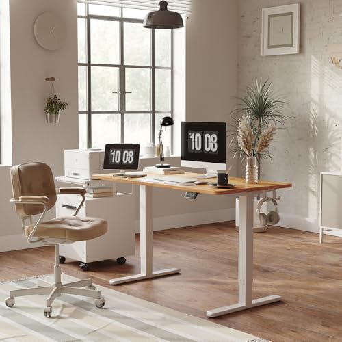 Image of FEZIBO Electric Standing Desk, 48 inch x 24 inch Adjustable Height Sit /Stand Desk for Home Office, Ergonomic Workstation Computer Desk, Light Rustic