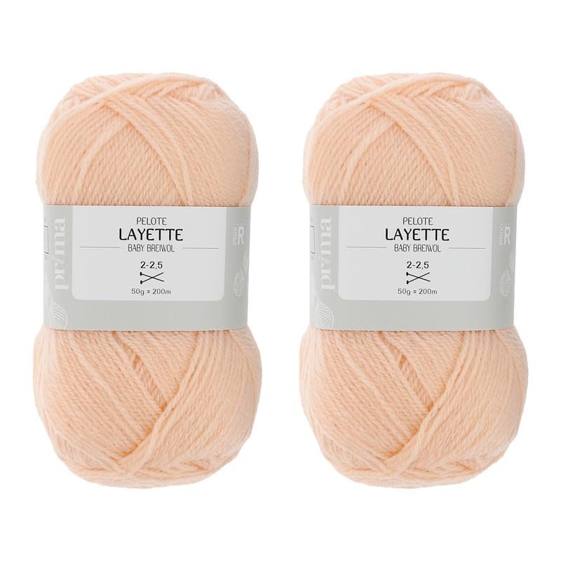 Prima Mercerie | Pelote de laine | pelote pour layette bébé | 100% acrylique | lot de 2 pelotes - abricot