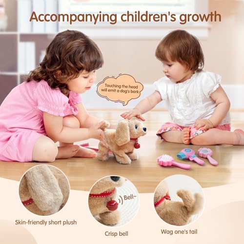 Elektronisches Haustier Hund,Spielzeug Hund mit Leine der Läuft und Bellt für Kleinkinder Mädchen Junge 3 4 5 Jahre alt - Labrador