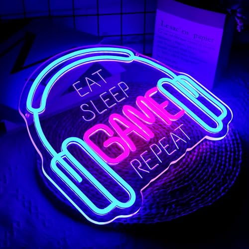 Image of Game Neon Signs for Wall Decor Gaming Lights Headset Gamer Room Decor Gaming LED Neon Light Sign Dimmable Game Wall Decor for Boys Bedroom Video Gaming Gifts for Gamers Teen Men Size 13.8*12.2in(P029)