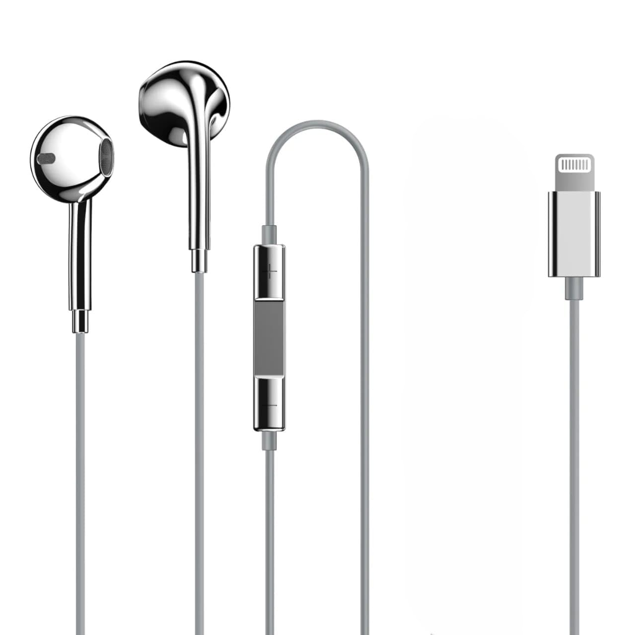 MFi Certified Type C Wired Earphones | Compatible with All Android and Apple iPhone Series Noise Isolatin, Built-in Mic and Remote | Silver Chrome Electoplated Wired Headphones Earbuds (Lightning)-image-13