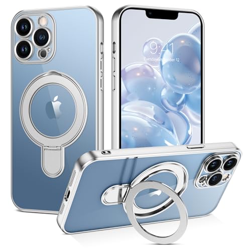 Coque iPhone 13 Pro transparente argent avec support magnétique et anneau