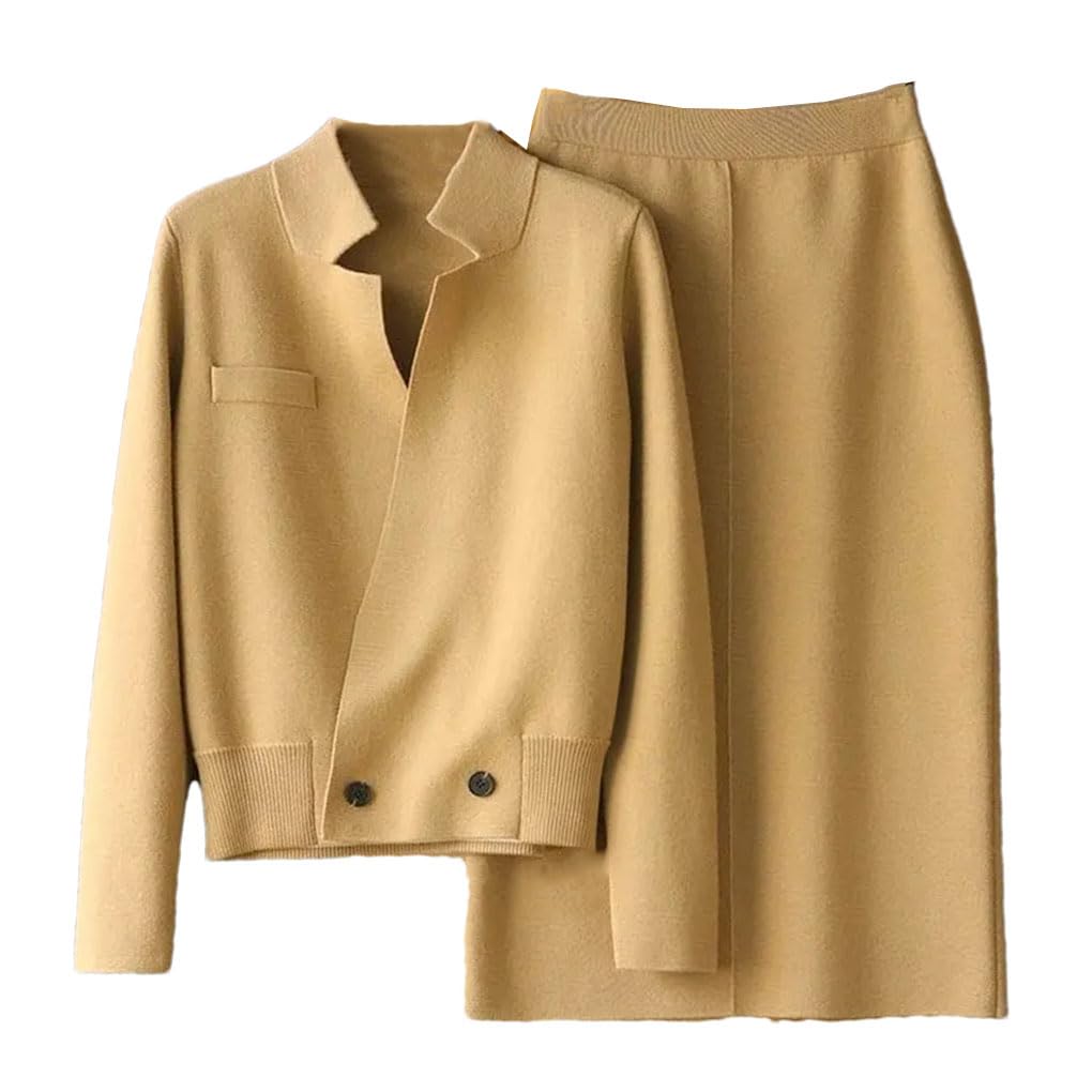 Office Lady Skirts Sets Solid Autumn Winter Two Piece Sets Womens Outifits Work Skirt Sets