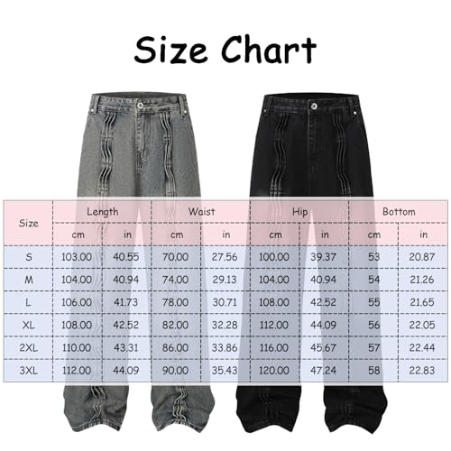 Men's Y2K Casual Jeans Fashion Pleated Wave Pattern Baggy Jean Pants Straight Wide Leg Hip Hop Denim Pants3
