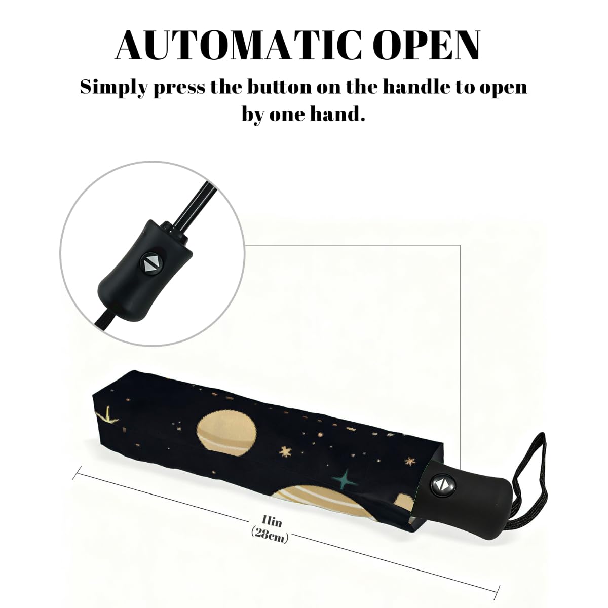 Ombrello pieghevole astratto a mano Universo ombrello da viaggio compatto antivento impermeabile con protezione UV rivestimento nero leggero 8 coste portatile per pioggia sole