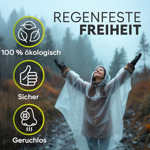 ZENO Regenponcho Festival Wasserdicht - Regenponcho Familien Set - Regencape Festival Einweg - Damen, Kinder & Mann - Transparent mit Kapuze - Reise, Wandern, Camping