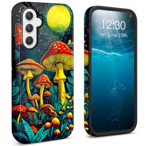BPQOJB for Galaxy A17 5G Phone Case 2025 Dual Layer Cover Hard PC + Soft TPU Black Shockproof Protective Phone Case for Samsung Galaxy A17 5G 6.7 inch - Cute Mushroom Moon