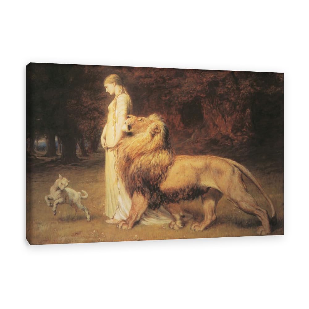 Hau3sh3a Unframed Briton Riviere Wall Art Famous Painting Reproductions Una And Lion Prints On Canvas Lion Briton Riviere Artwork Wall Decor For Living Room Bedroom Home Decor 60X40cm(24X16in) Frame