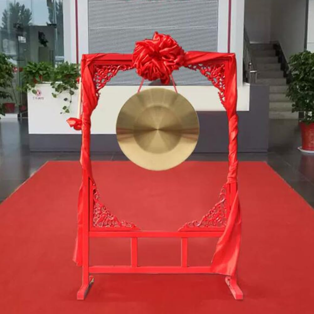 GRRICEPL Chinese Traditional Percussion Instrument Copper Gong, with Floor-Standing Wooden Gong Stand,Beater and Red Hanging Ribbon (Color : Gold, Size : 36cm)