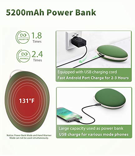 AOMAIS Hand Warmer Rechargeable, Electric Portable USB Hand Warmers & Reusable Pocket 5200mAh Power Bank, Double-Sided Quick Heating Keep Hands Warm, Best Winter Gifts for Christmas, Dark Green - Thumbnail 5