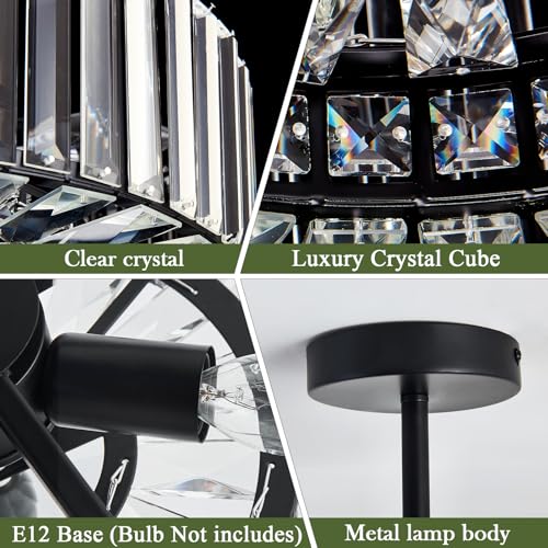 Image of Piepooye 8 Lights Modern Large Crystal Chandelier Black Round Semi Flush Mount Ceiling Light Fixture Farmhouse Chandelier for Dinning Room Living Room Bedroom Hallway Entryway Kitchen