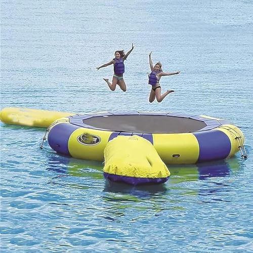 Trampoline d'eau gonflable, trampoline de lac, trampoline d'eau avec toboggan, plate-forme de natation pour enfants et adultes, saut en toute sécurité et...