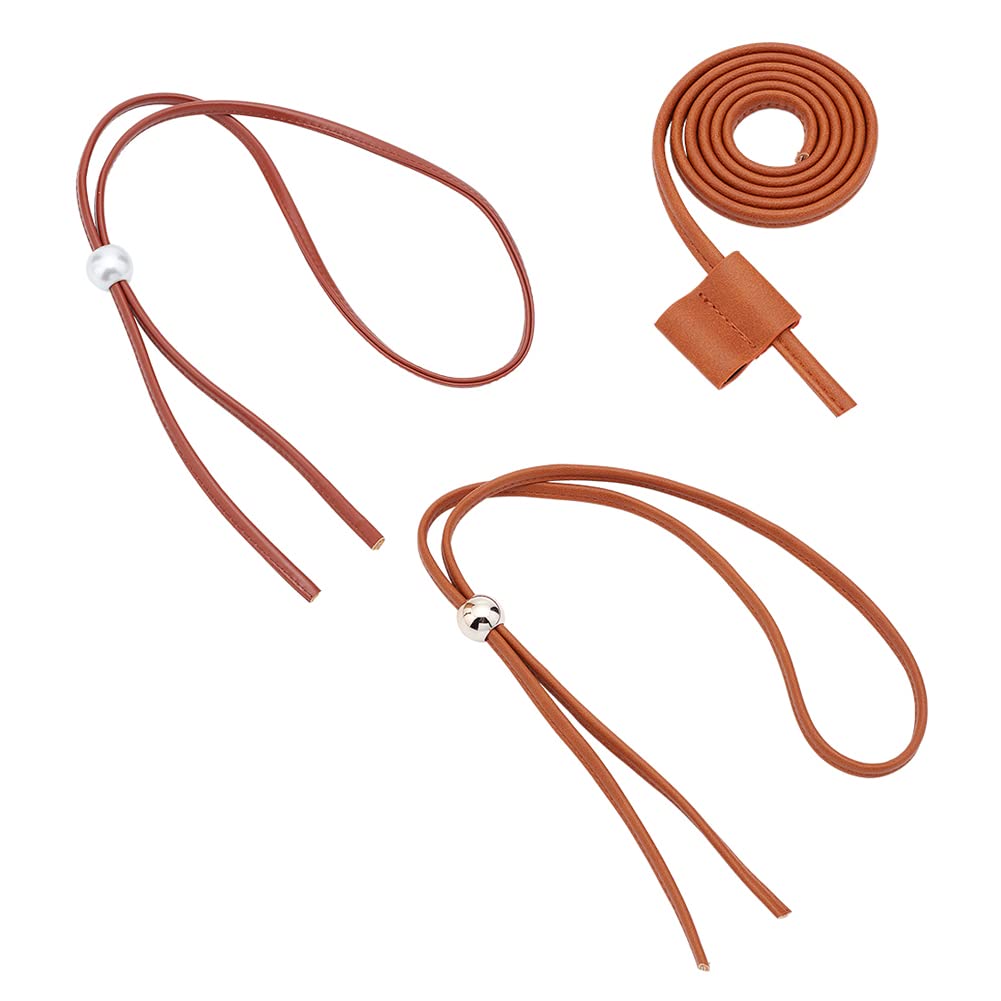 WADORN3 Styles Leather Bucket Bag Drawstring, PU Leather Purse Strap Detachable Drawstring Hobo Bag Pull String Fringe Bag Bunches Pocket Backpack Drawstring, Brown(39 Inch, 47 Inch), Brown, M