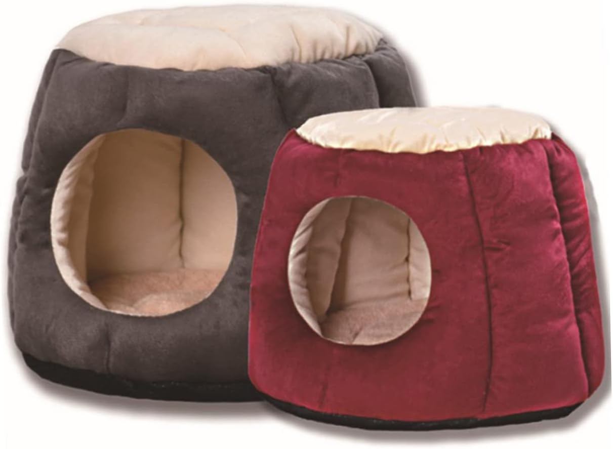 HANABASS Round Pet Cave for Dogs and Cats Cozy Warm Nest Sleeping Bed Gray and Black for Indoor Use Machine Washable Design