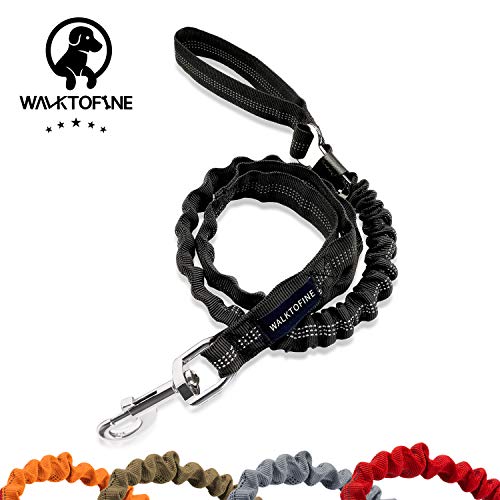 Walktofine 4.5 FT Rope Dog Leash Large Dogs, Anti-Pull for Shock Absorption with Car Seat Belt, Heavy Duty Dog Training Leash Black
