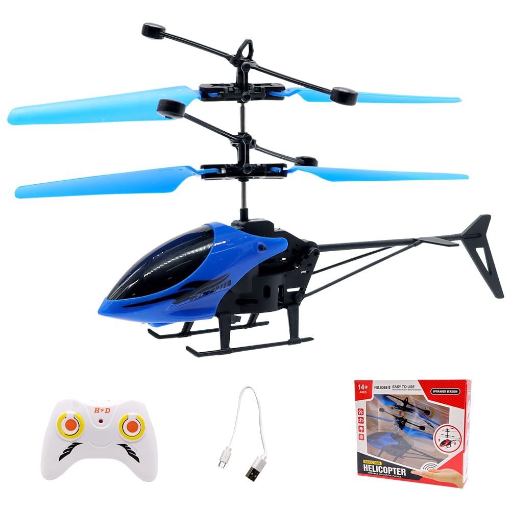 WFKKMEQ RC Flying Aircraft, Radio Controlled Air Vehicle Model, One Key Takeoff & Landing, Stable Hovering Glider, Indoor Outdoor Portable Flying Device (Blue)