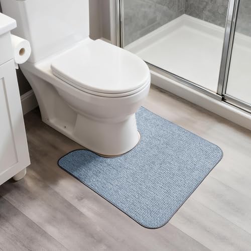 Image of Bosap Toilet Rugs U Shaped Bathroom Rug,Machine Washable Non Slip Quick Dry Super Absorbent Ultra Thin Toilet Mats for Bathroom Toilet.Blue,1'8 inchx2'(20x24inch)