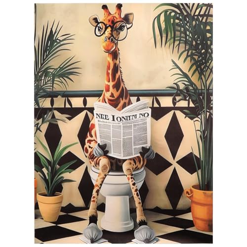 UOCAI 2PCS Girafe Sur les Toilettes, Tableau Salle de Bain Humour 30x40cm, Affiche WC Drôle Poster Décoration Murale Salle Bain Toile Imperméable Impression...