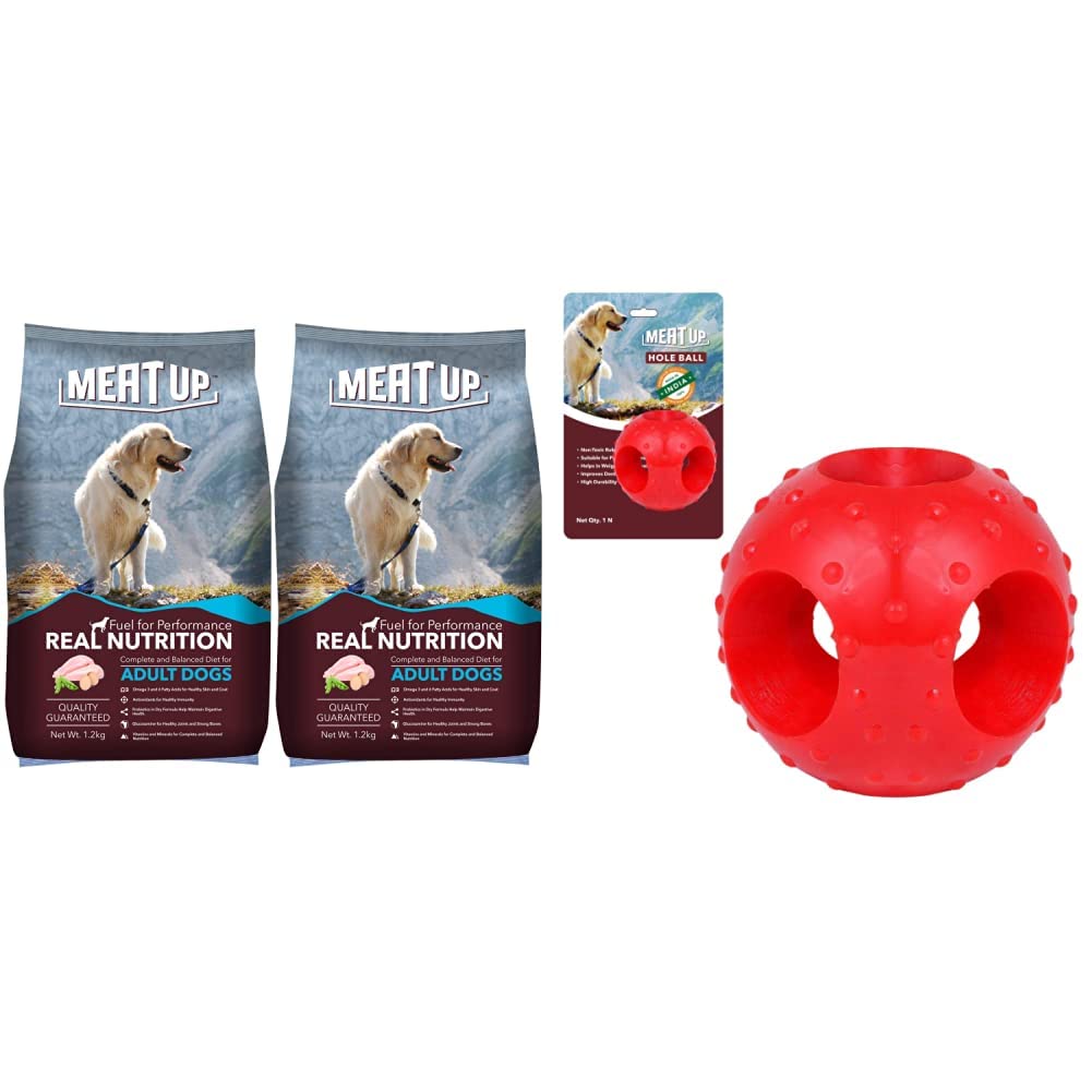 Meat Up Adult Dog Food, 1.2 kg (Buy 1 Get 1 Free)&Meat Up Non-Toxic Rubber Hole Ball Chew Toy, Puppy/Dog Teething Toy - 3 inches (B0BP5YL9MQ) Amazon Price History, Amazon Price Tracker