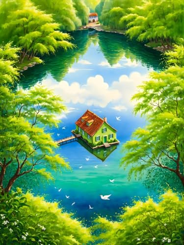 Broderie Diamant Kit Cadeau Créatif Peinture Diamant 5D DIY Complet Maison du Lac 40x50cm