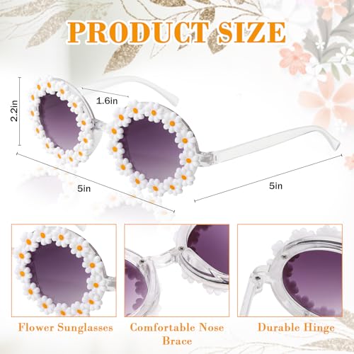 Image of Semato 2 Pcs Flower Girl Sunglasses Round Daisy Flower Shaped Sunglasses UV 400 Protection Outdoor Beach Eyewear
