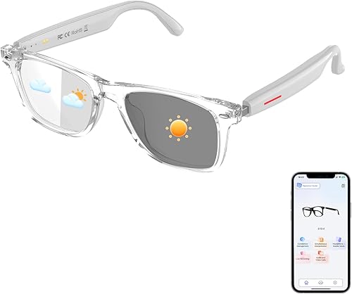 Miniatura 14 de Anteojos inteligentes para mujeres, anteojos de audio Bluetooth de oreja abierta con altavoces y micrófono, lentes anti-luz azul, asistente de voz,