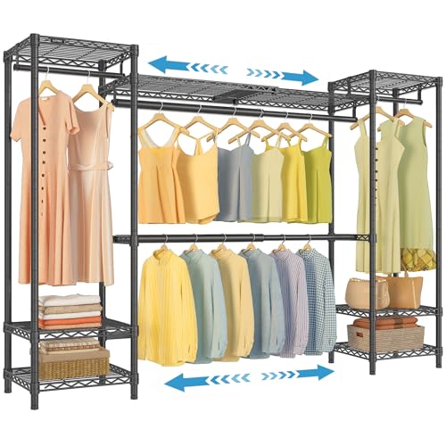 VIPEK X30 Expandable Clothes Rack Adjustable from 5′ to 6’11”, 950lbs Capacity Heavy Duty Portable Closet Wardrobe with 4 Hanger Rods & 7 Wire Shelves, Metal Closet System for Reach-in Closet, Black