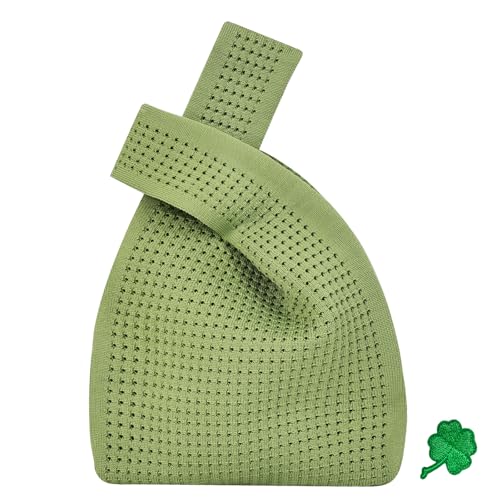 Image of Small Crochet Knit Tote Wrist Bag, Portable Knot Sleeve Handle Bag Cute Wristlet Pouch Purse for Women